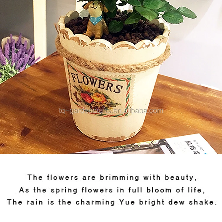 New cheap garden home decorative rustic shabby chic white Washed Wooden flower planter pot European style flowerpot