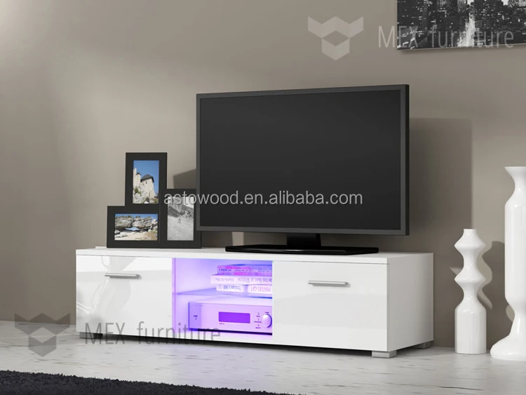 Modern TV Unit Cabinet Stand Black Matt and Black High Gloss Doors FREE LED