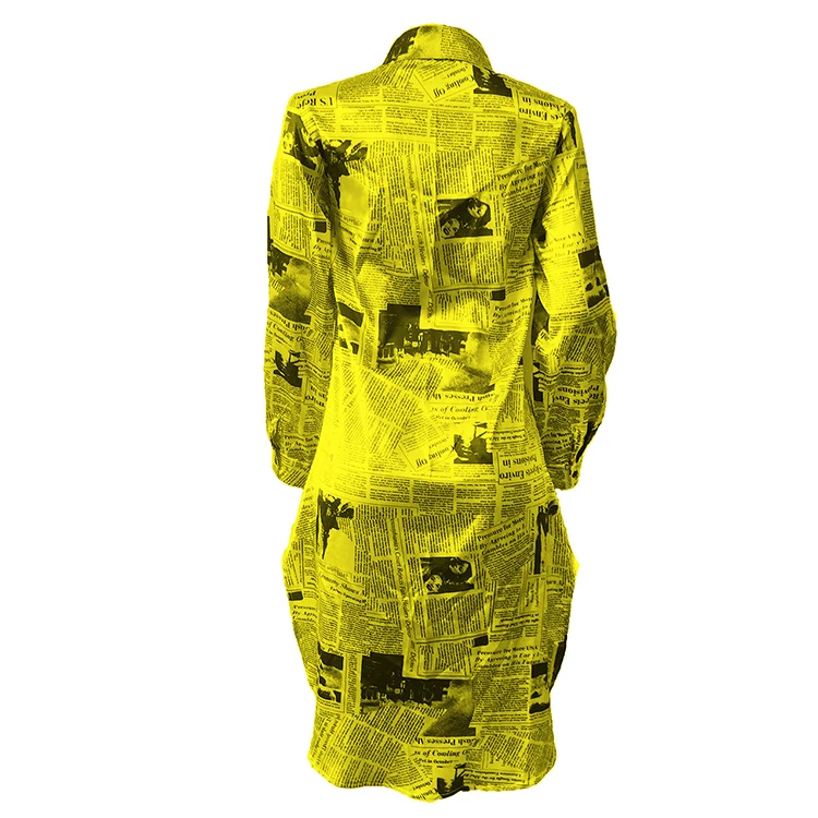 
Top rating fashion design button closure newspaper print pointed collar shirt dress 
