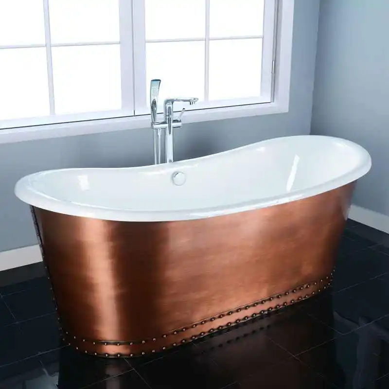
Antique Luxury Metal Copper Brass Freestanding Bathtub Round Solid Cast Iron Bathtub 