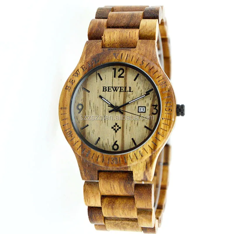 Bewell golden wood watch with japanese movement watch time