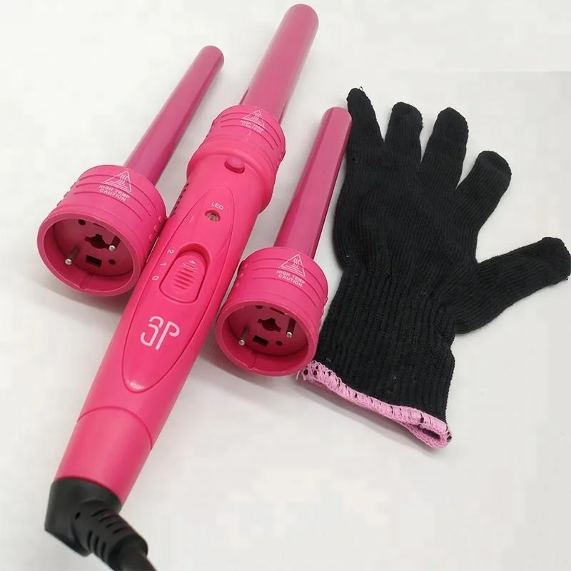3-in-1 ceramic hair curling iron 1 inch tourmaline wand hair curler