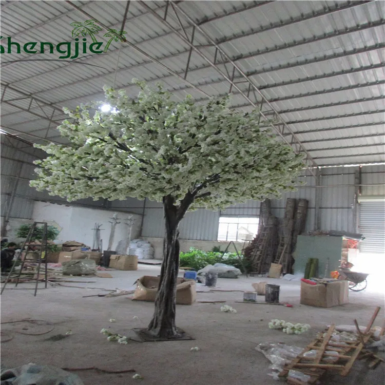 Pure white artificial fiberglass cherry blossom tree for wedding decoration