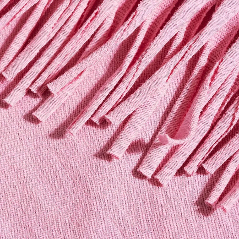 children clothes girls Casual Pink Sweet Tees with tassels bottom Kids T-shirt