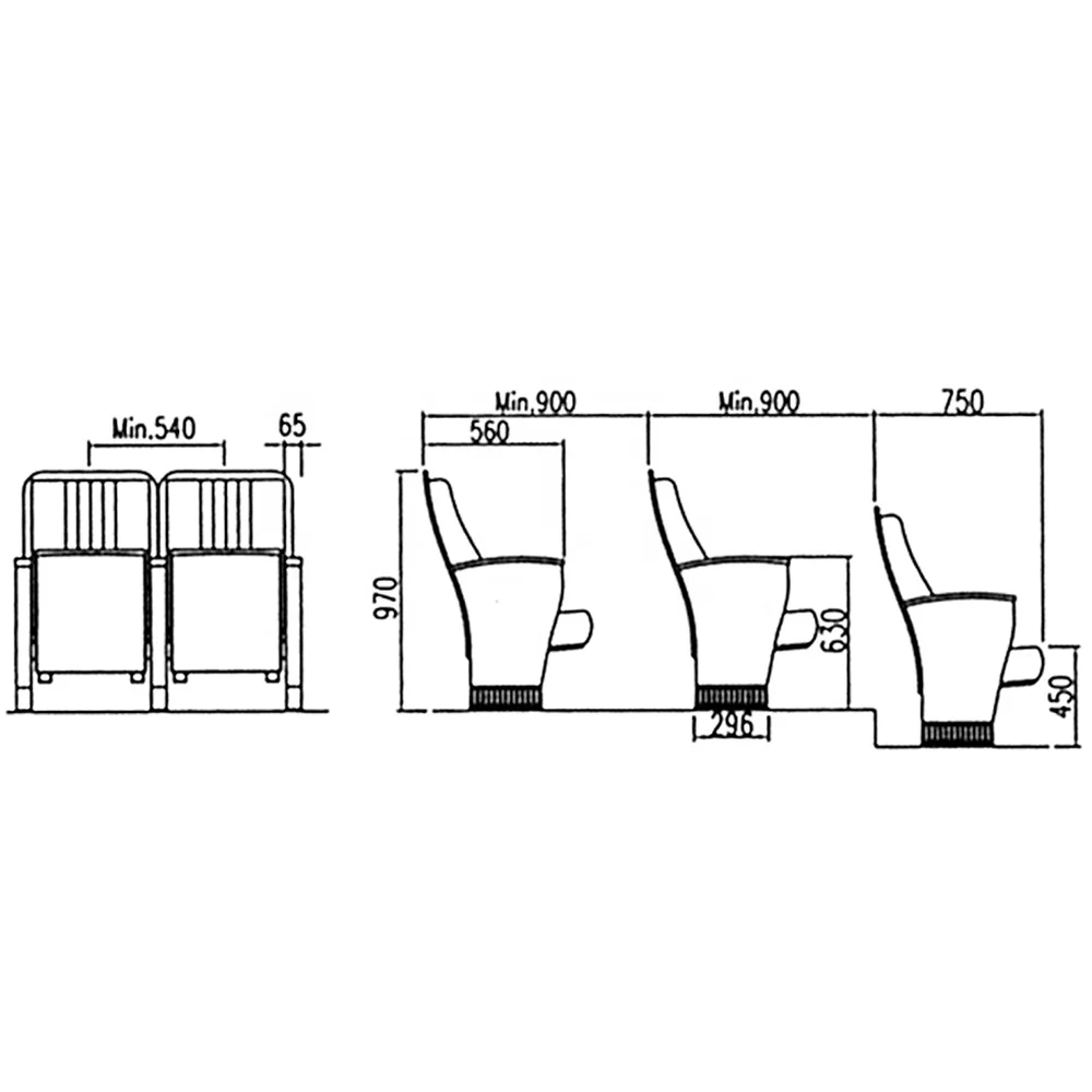 Standard size interlock chair for auditorium church chair modern wooden folding school theater chair