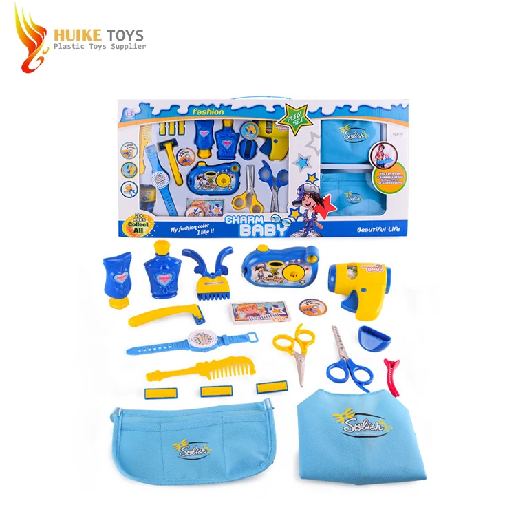 Fashion Boys Beauty Blue Hair Play Toys Set Plastic Electric Hair Dryer Toy Set