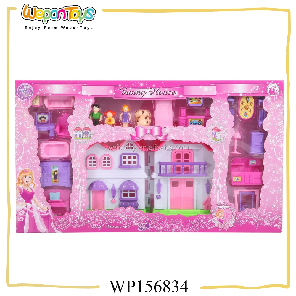 wholesale toy furniture play set with sound and light plastic abs big doll house