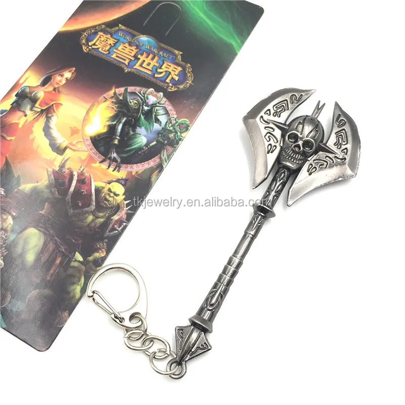 Fashion Design Metal Key rings with Mini Cute WOW Games Key chain Weapon Pendant Key chain