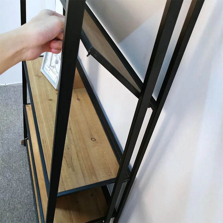 Furniture wall movable comic ladder tall metal iron pine wood modern cabinet organizer case book shelf