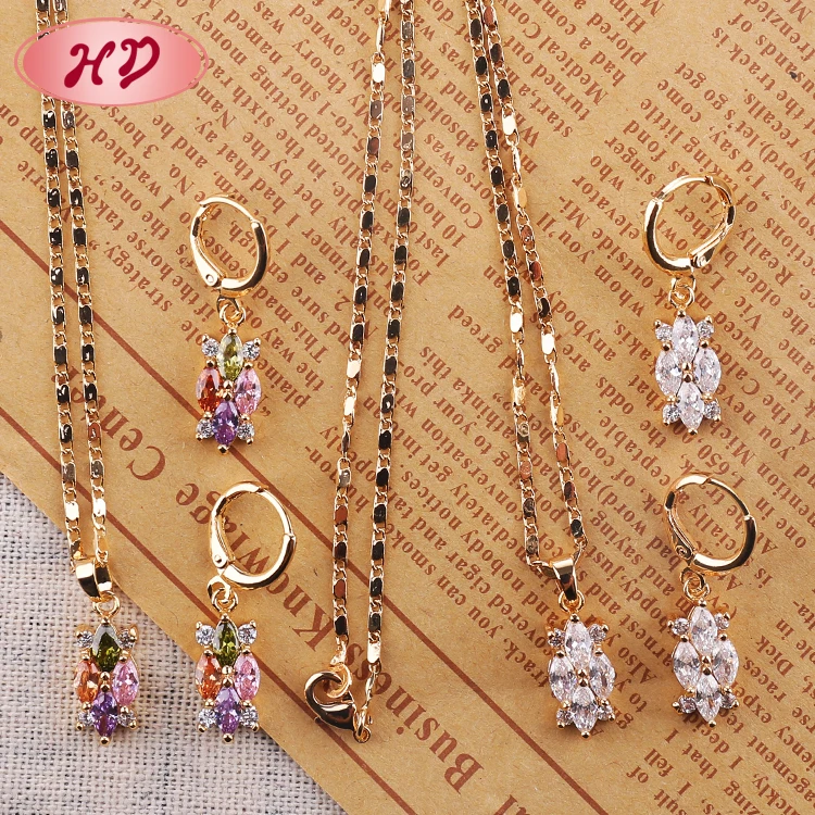 
2018 New Bollywood Popular Zircon Gold Plated Jewelry Sets Indian 