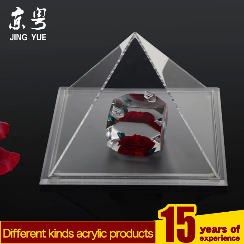 Custom jewelry store clear transparent pyramid shape pmma plexiglass jewelry ring display box case acrylic clear pyramid box