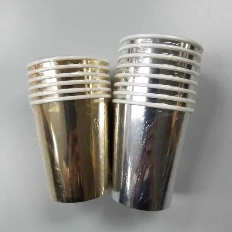 
9 oz Disposable Foil Gold Silver Party Paper Cups for Coffee Tea 