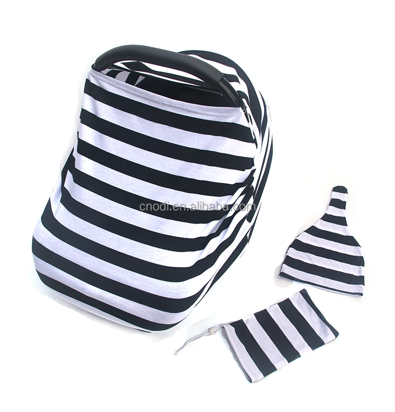 Multiuse Cotton Nursing Scarf Cover for Baby Car Seat + Beanie + Bag