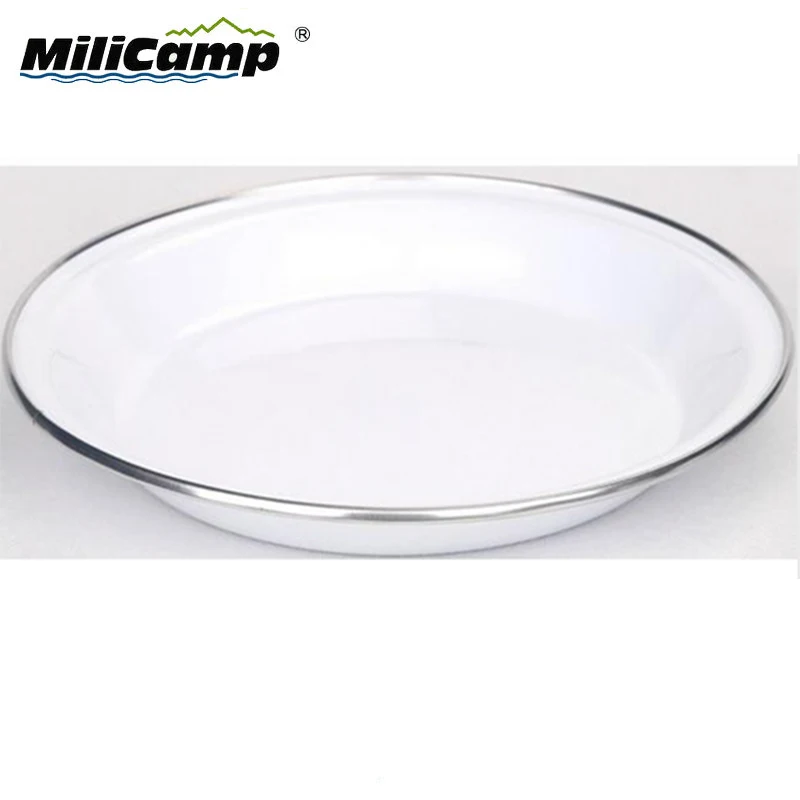 Camping travel enamel tray picnic round plate custom enamel plate