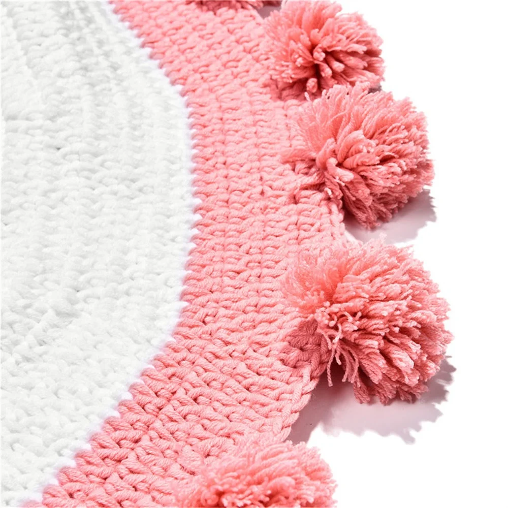 Factory-direct Handmade Crochet round heart floor pompom blanket rug playmat for baby