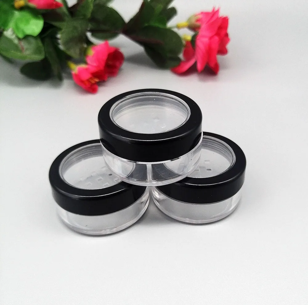 Пустая пластиковая банка для пудры с ситечком, 5 г, 10 мл, круглая банка с блестками для ногтей с черным окантовкой