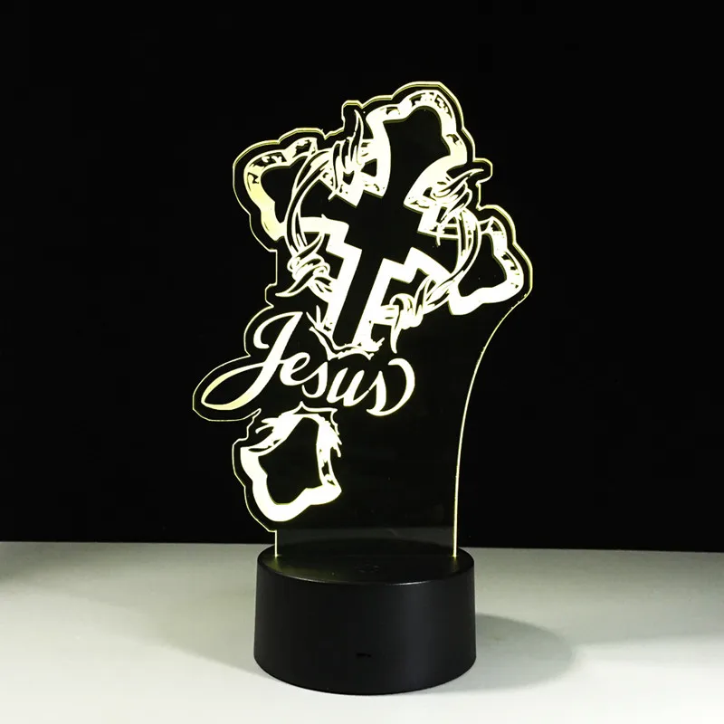 God Cross Jesus Lamp 3D USB Led Visual Night Light Creative Light Fixture Gift Bedside Sleeping Night Light Fashion Table Lamp
