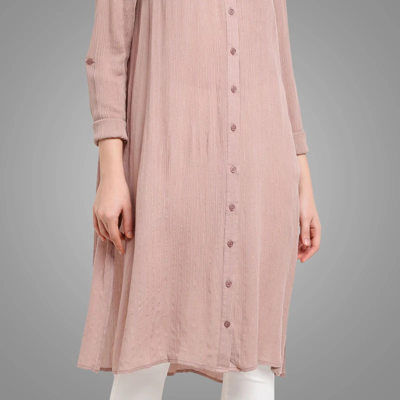 New Arrival Plain Crepe Buttoned Down Long Tunic Tops For Muslim Women Lady Blouse Long Sleeves Abaya Dress Islamic Clothing