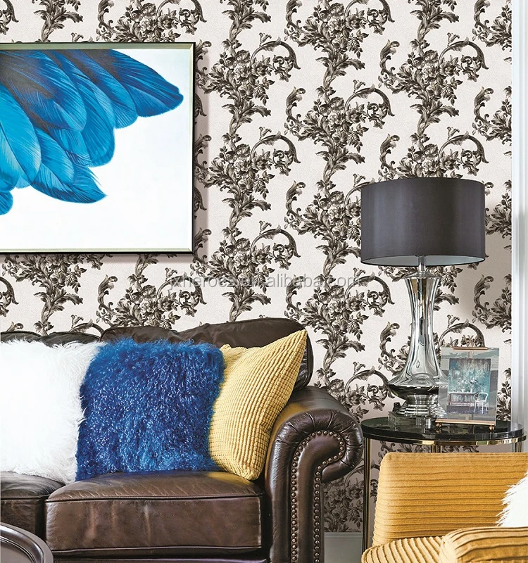 Modern Beautiful Deep Embossed Flower Pattern Vinyl Wallpaper Home Decoration