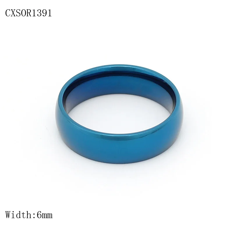 6MM Width Blue Color Fashion Stainless Steel Ring