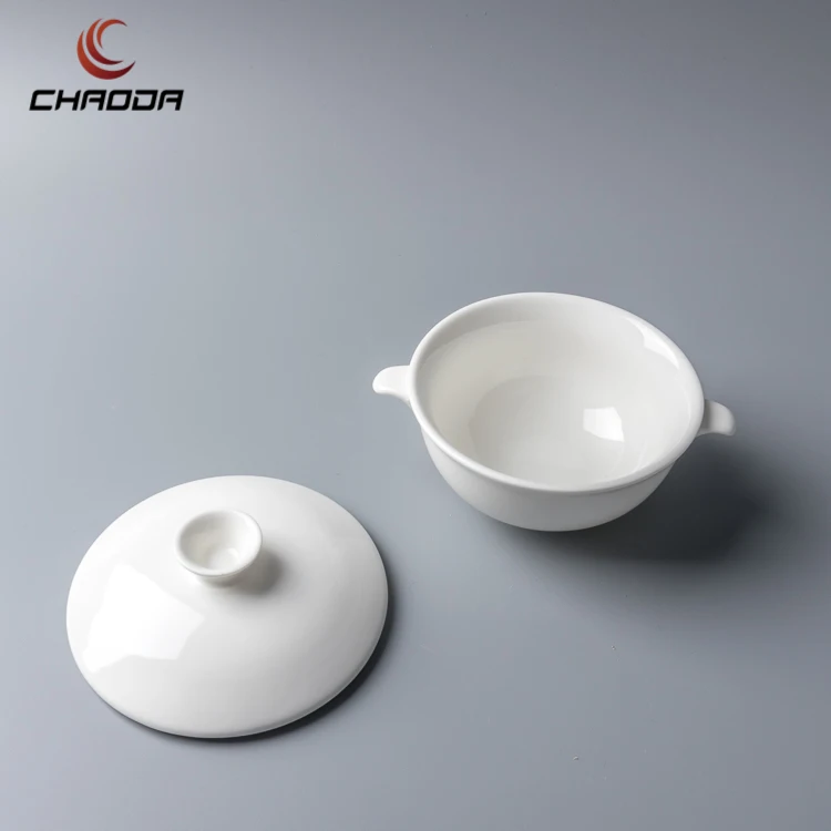 Круглая Миска 200 мл с крышкой, кастрюли для супа, для продажи, миска для пара, керамические сервировочные миски из белого фарфора, кастрюля для медленного приготовления тушения