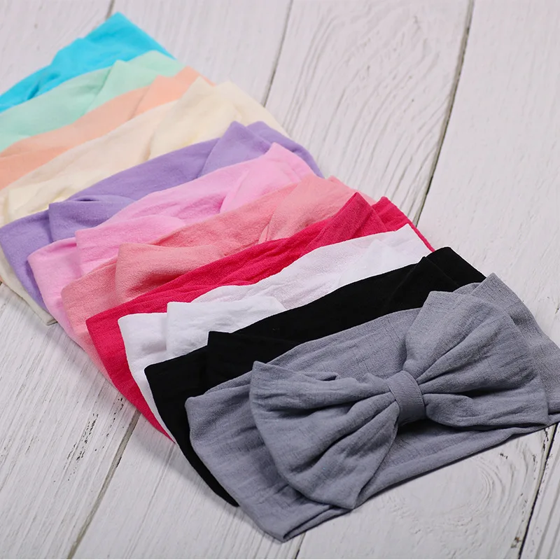 
 Эластичный Тюрбан с бантом для девочек, широкая нейлоновая повязка на голову  