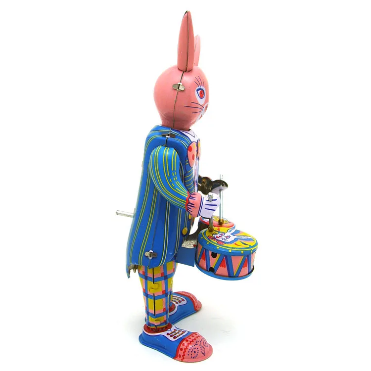 Collectible Drumming Happy Bunny Tinplate Material Wind Up Toys For Bar Decoration
