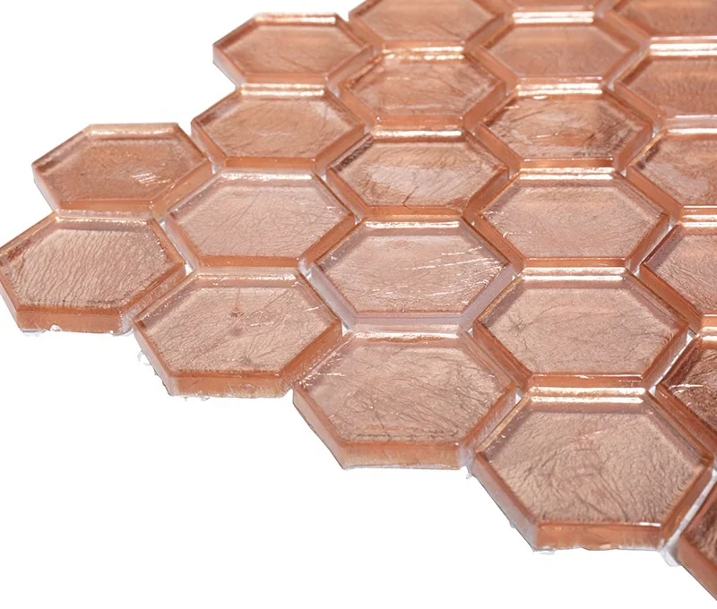 House Decoration Bathroom Hexagon Copper Glass Mosaic Tile