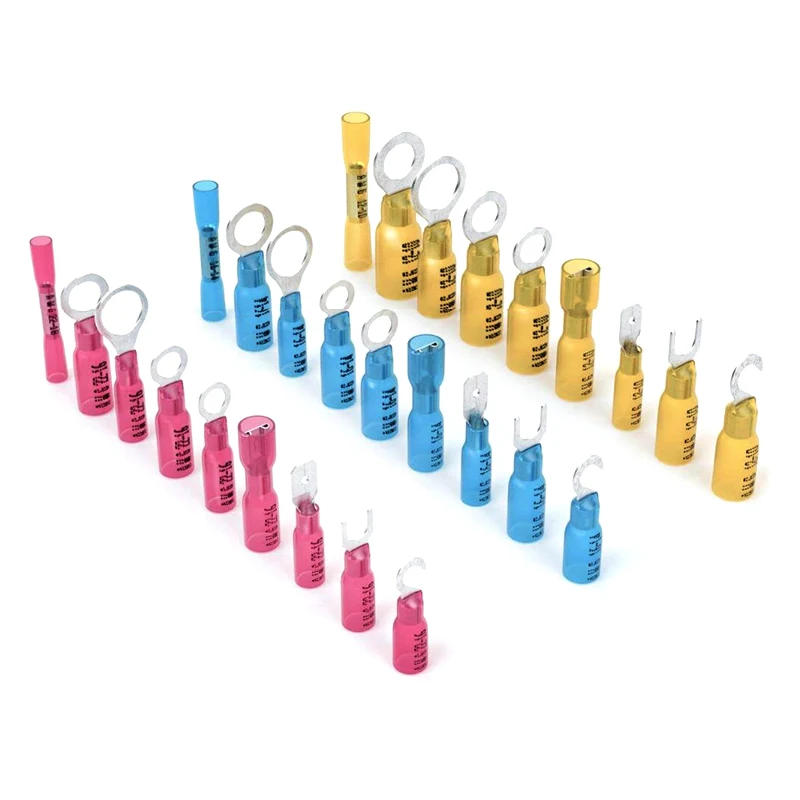 QWT 270pcs marine electrical heat shrink ring wire terminal connectors kit,solder spade butt terminal connectors set