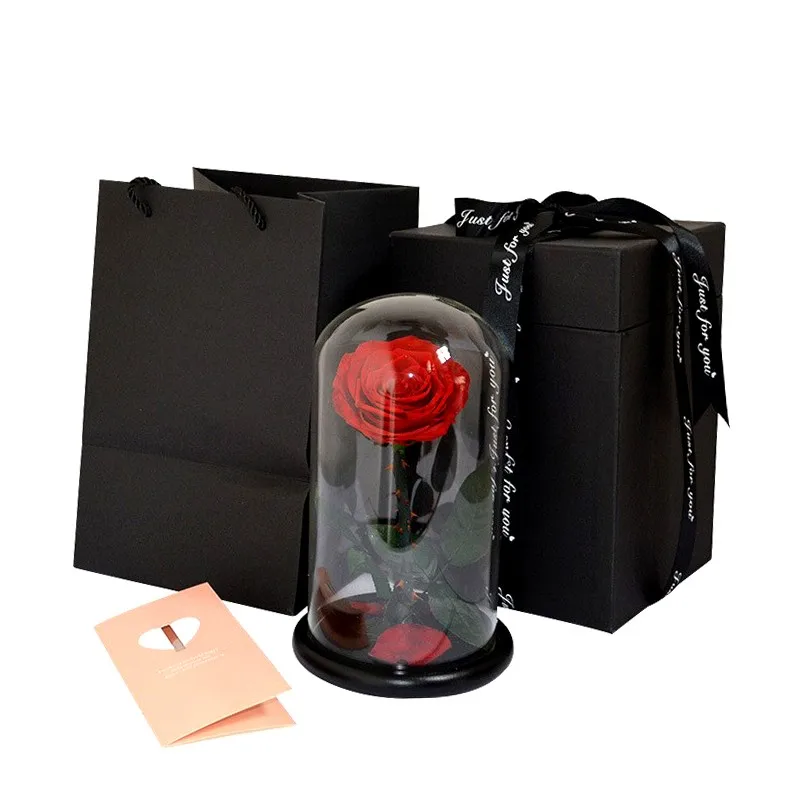 
2021 hot selling preserved long stem roses in glass dome for Valentines gift 