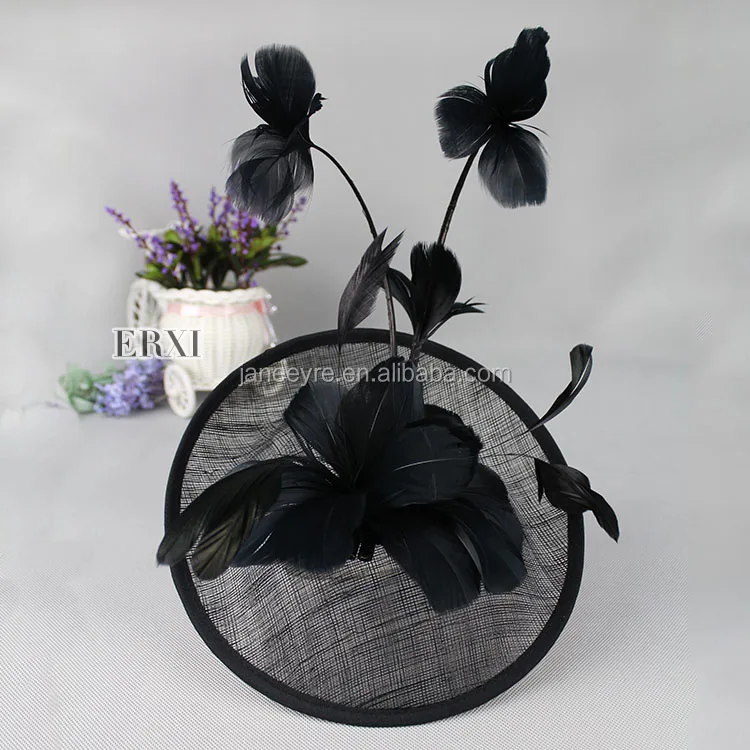 Handmade Women Black Color Sinamay Fancy Hair Fascinators For Weddings