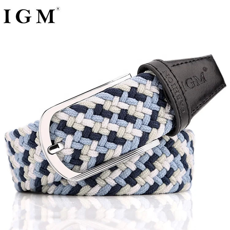 IGM manufacturer colorful canvas fabric braided school stretch belt woven men
