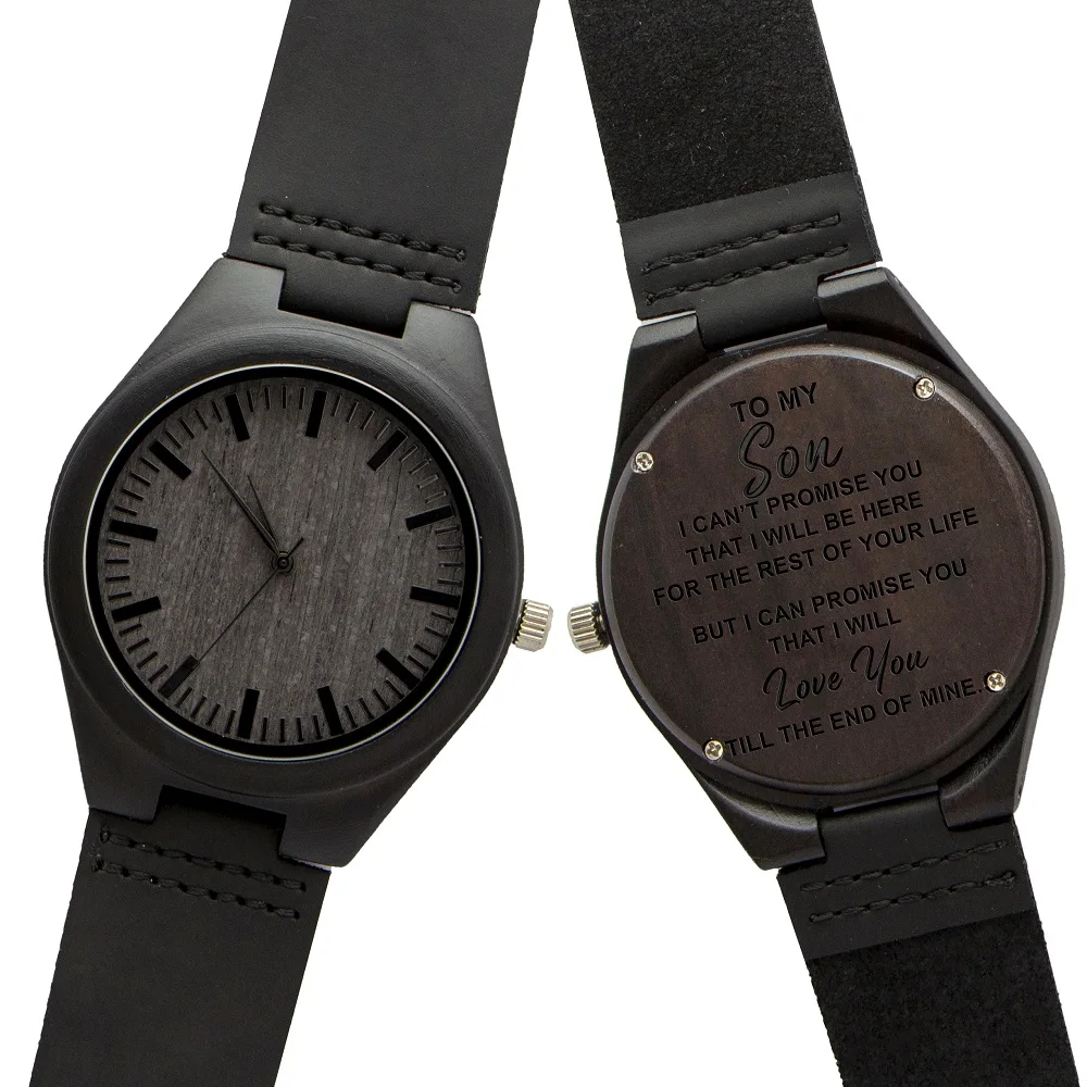 
Engraved Wood Custom Watch for Husband Son Wife Birthday Anniversary Gift Natural Ebony Custom Watch Drop Shipping 