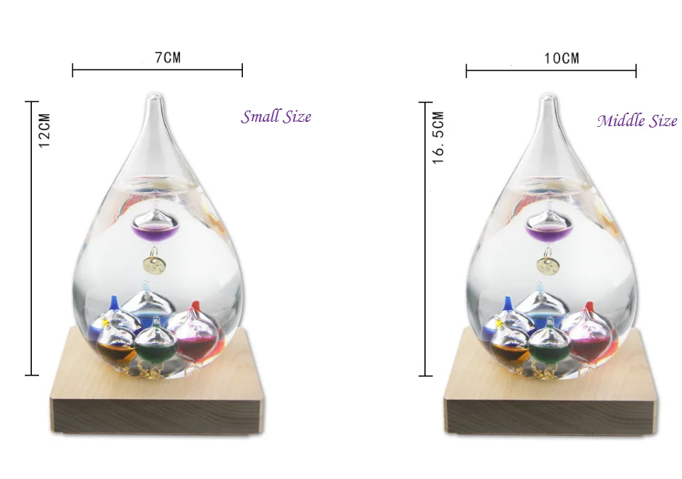 Home Decoration Glass Crafts Teardrop Weather Forecast Bottle Galileo Weather Predictor Thermometer