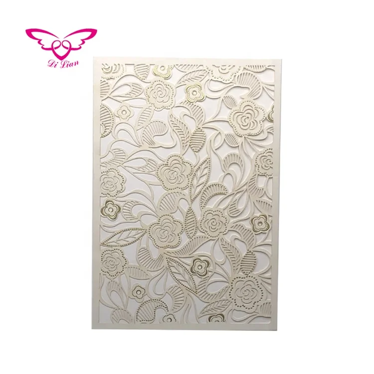 Perfect Laser Cut And Gold Hot Stamping Flower Happy Birthday And Wedding Greeting Cards