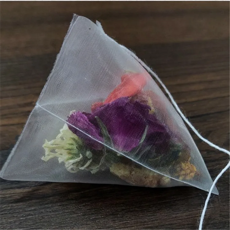 
Wholesale Food Grade Biodegradable Empty pyramid Nylon drawstring Tea Bag 