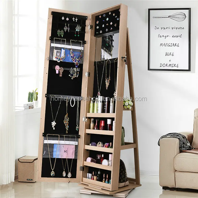 Home furniture living room modern rotating jewelry cabinet with dressing mirror