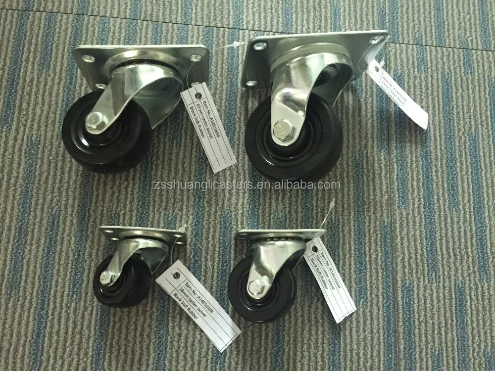 3inch Small rubber Caster wheels 75mm swivel rubber wheel with lock black Low profile caster wheels