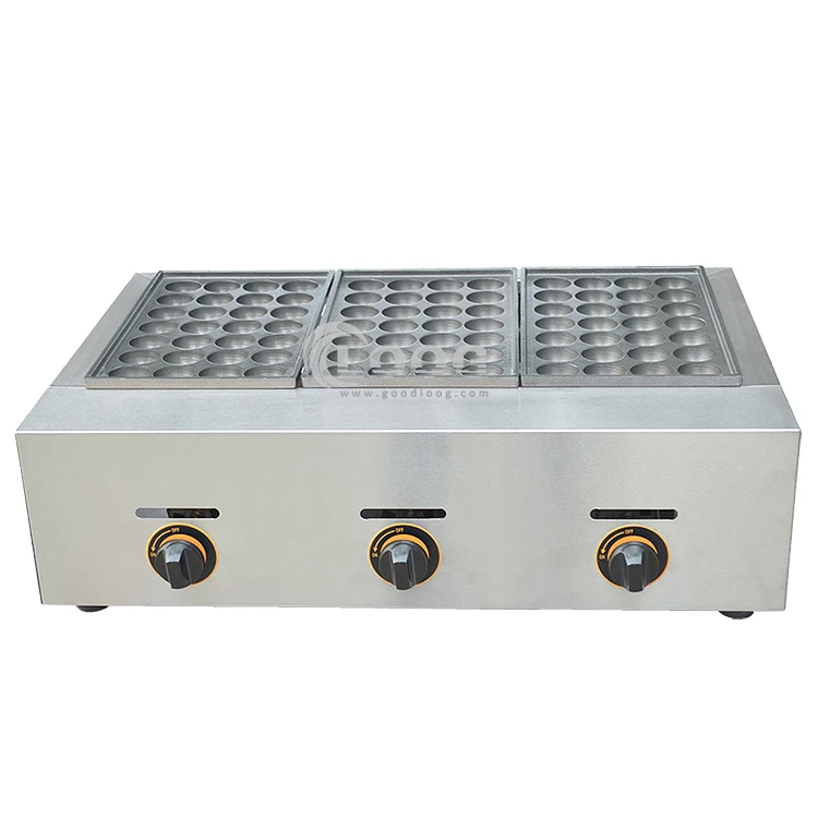 Kitchen equipment ball shaped mold 3 plate gas commercial takoyaki machine