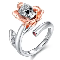 AC08421 AngryCat ustrian Gothic skull Rose Silver Color Rings For Women Girl Fashion Engagement Shiny Crystal CZ Jewelry Trendy