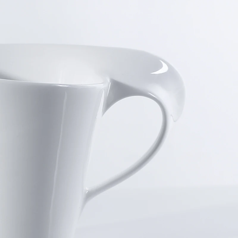 Novelty creative shape fine quality porcelain ivory 8oz fine bone china mug with wavy handle