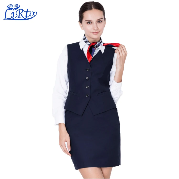 Fashion long sleeve airline hostess uniform for women flight attendant uniform