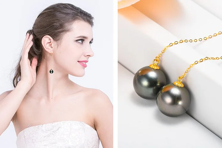 10-11mm 3A grade 18K karat gold black real tahiti pearl earring