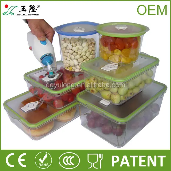 Hard to break air tight food containers lunch box with vacuum pump hand held vacuum sealer