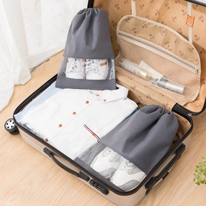 Customized Color Transparent Dust Travel Non-woven Drawstring Shoe Storage bag