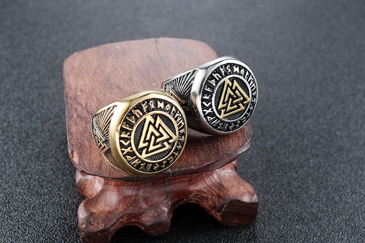 Gold Ring For Men Finger Stainless Steel Classic 316L  Biker Punk Rock Head Viking Symbol