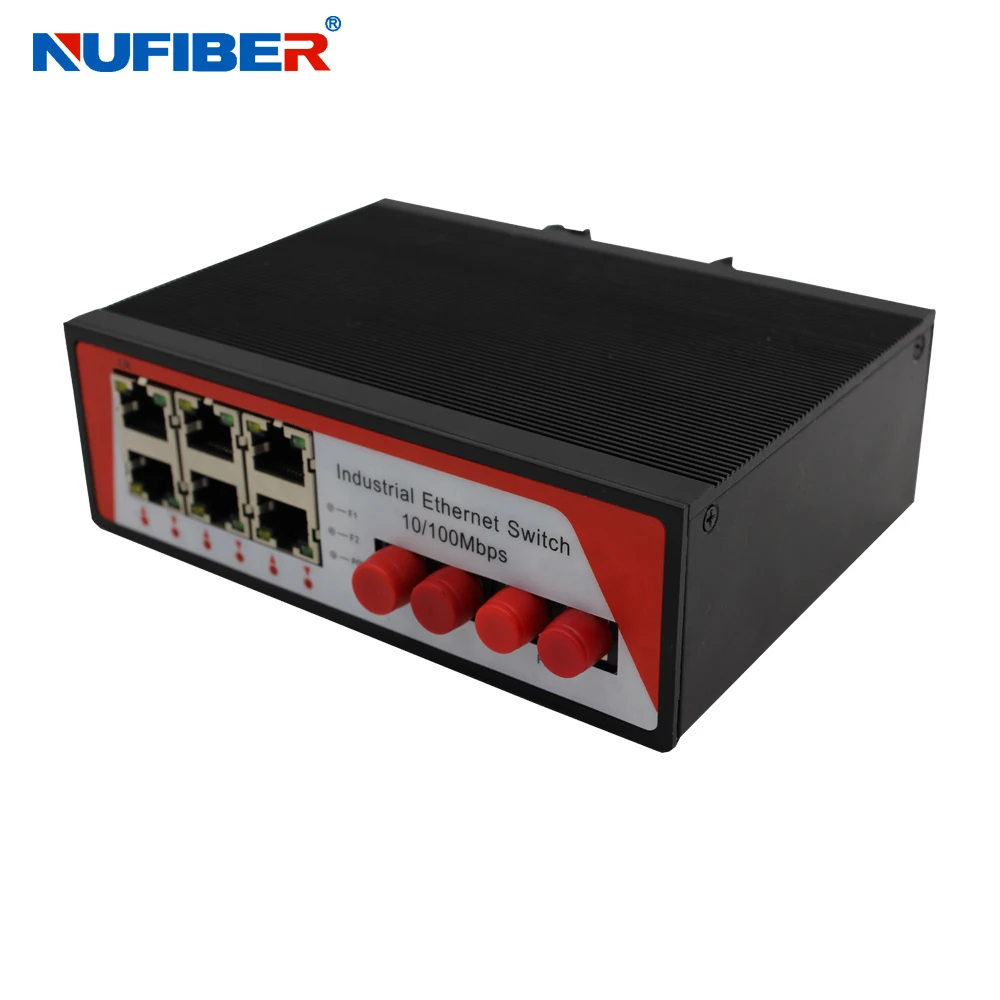 
Industrial 10/100M 2 Fiber 6 Ethernet Switch Din Rail Mount 10-47V Power Supply IP40 for Security CCTV 