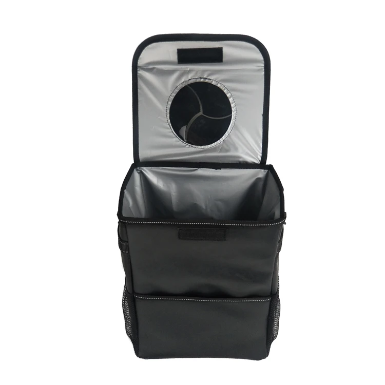 OEM Leakproof PU Leather Auto Garbage Container Cans Car Console Trash Bin with Reflective Stripe