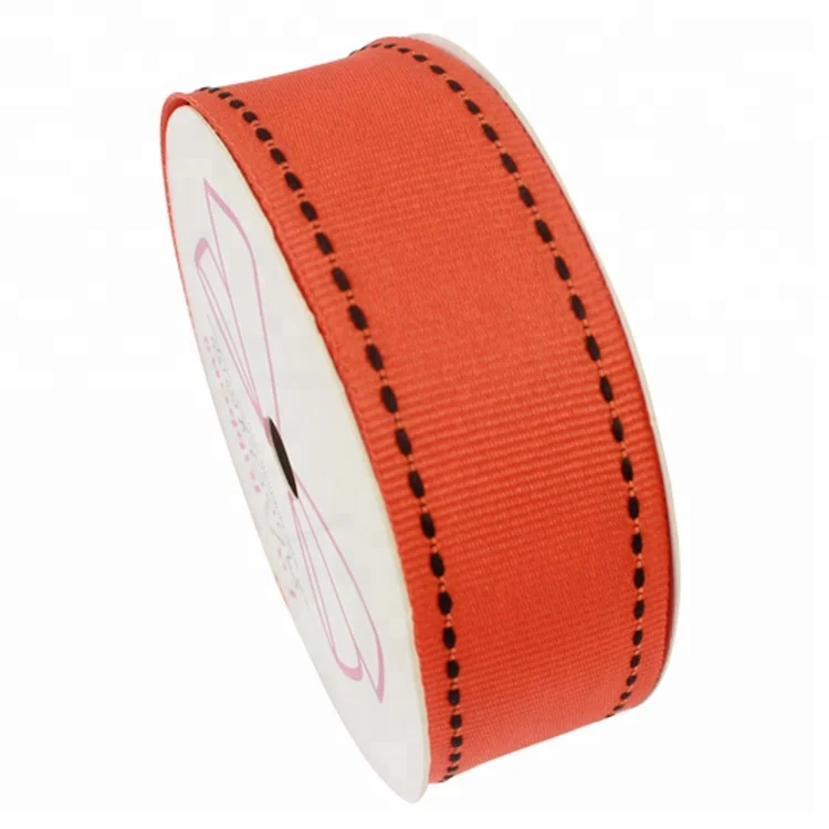 LaRibbons 1' 25mm Red Grosgrain Ribbon with White Saddle Stitching