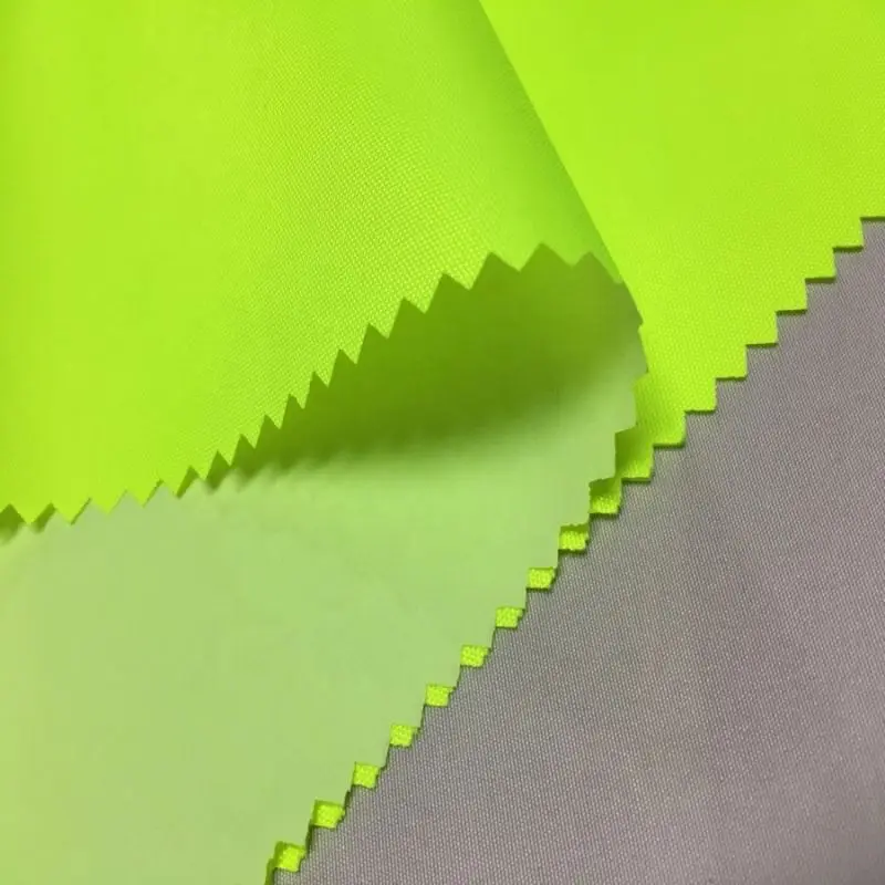 Neon green color glow in the dark 210t ripstop waterproof polyester taffeta upf 50  sun shade oxford fabric with pu coating